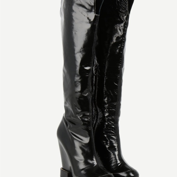 Authentic Chloe black knee high patent leather heel boots, size 7 - Picture 3 of 11